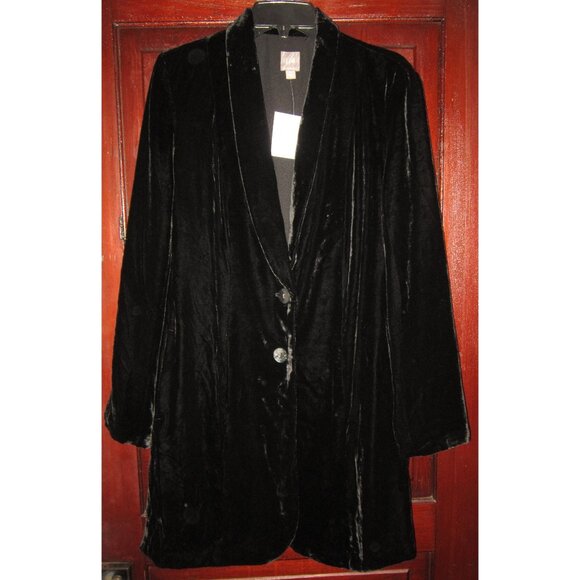 J. Jill New M Black Velvet Coat Jacket Duster Shawl Rayon Silk 2 Button Pockets - Picture 1 of 3